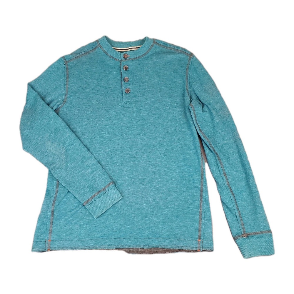 Salute Henley Men's Medium Long Sleeve‎ Teal Blue Shirt Casual Comfort Thermal